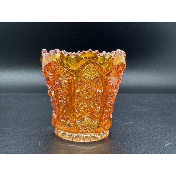Vintage Imperial Marigold Carnival Glass Toothpick Holder Hobstar & Arches - Picture 1 of 7